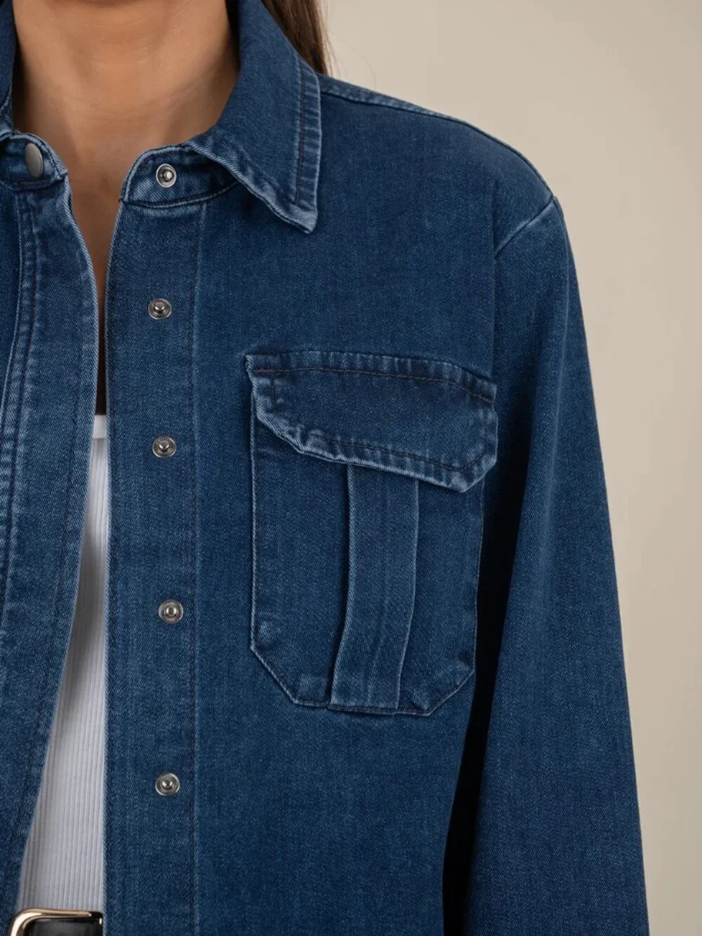 Kut from the Kloth Remy Jacket M Indigo Patch Flap Pockets Snap Front Long Sleev - Picture 5 of 9